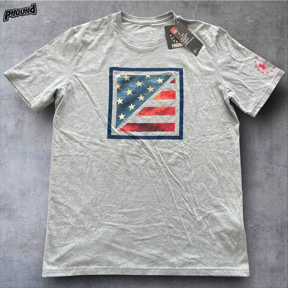 Under Armour Shirt Mens Medium Gray HeatGear Freedom USA Flag Short Sleeve Tee - Picture 1 of 9